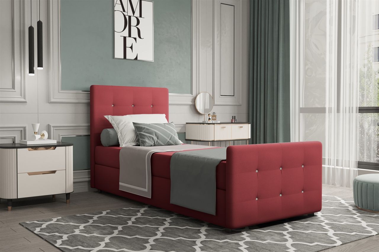 Boxspringbett Gästebett MARKOS 100x200cm Bettkasten Seite Links Stoff Rot Boxspringbett Gästebett MARKOS 100x200cm Bettkasten Seite Links Stoff Rot