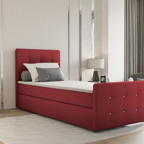 Boxspringbett Bett MARKOS 90x220cm Bettkasten Seite Links Rot inkl. Topper