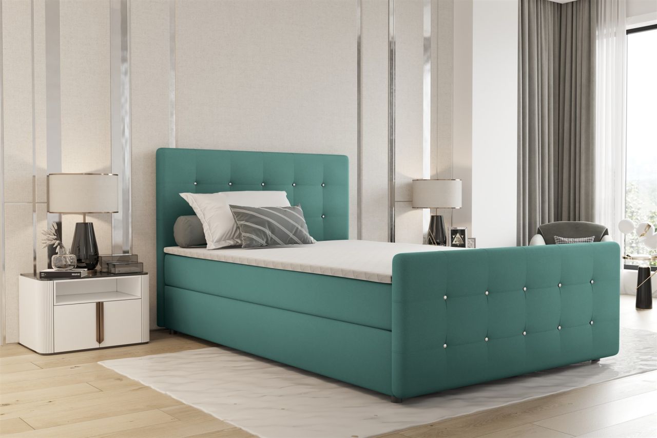 Boxspringbett Schlafzimmerbett MARKOS 200x220cm Stoff Soro Türkis inkl. Topper Boxspringbett Schlafzimmerbett MARKOS 200x220cm Stoff Soro Türkis inkl. Topper