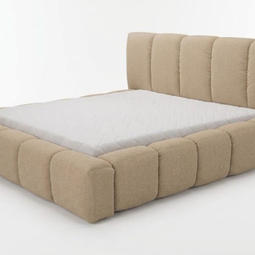 Bett Beige Doppelbett Schlafzimmer Holzmöbel Design elegant Polsterung Stoff neu