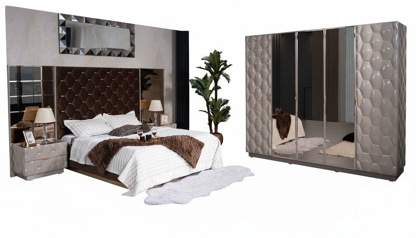 Doppelbett 2 Nachttische Kleiderschrank Schlafzimmermöbel Set 4tlg. Doppelbett 2 Nachttische Kleiderschrank Schlafzimmermöbel Set 4tlg.