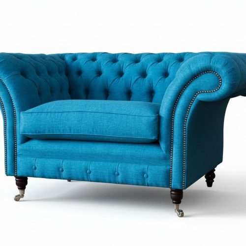 Blauer Chesterfield Sessel Polster Sofa Couchen 1,5 Sitzer Einsitzer Textil