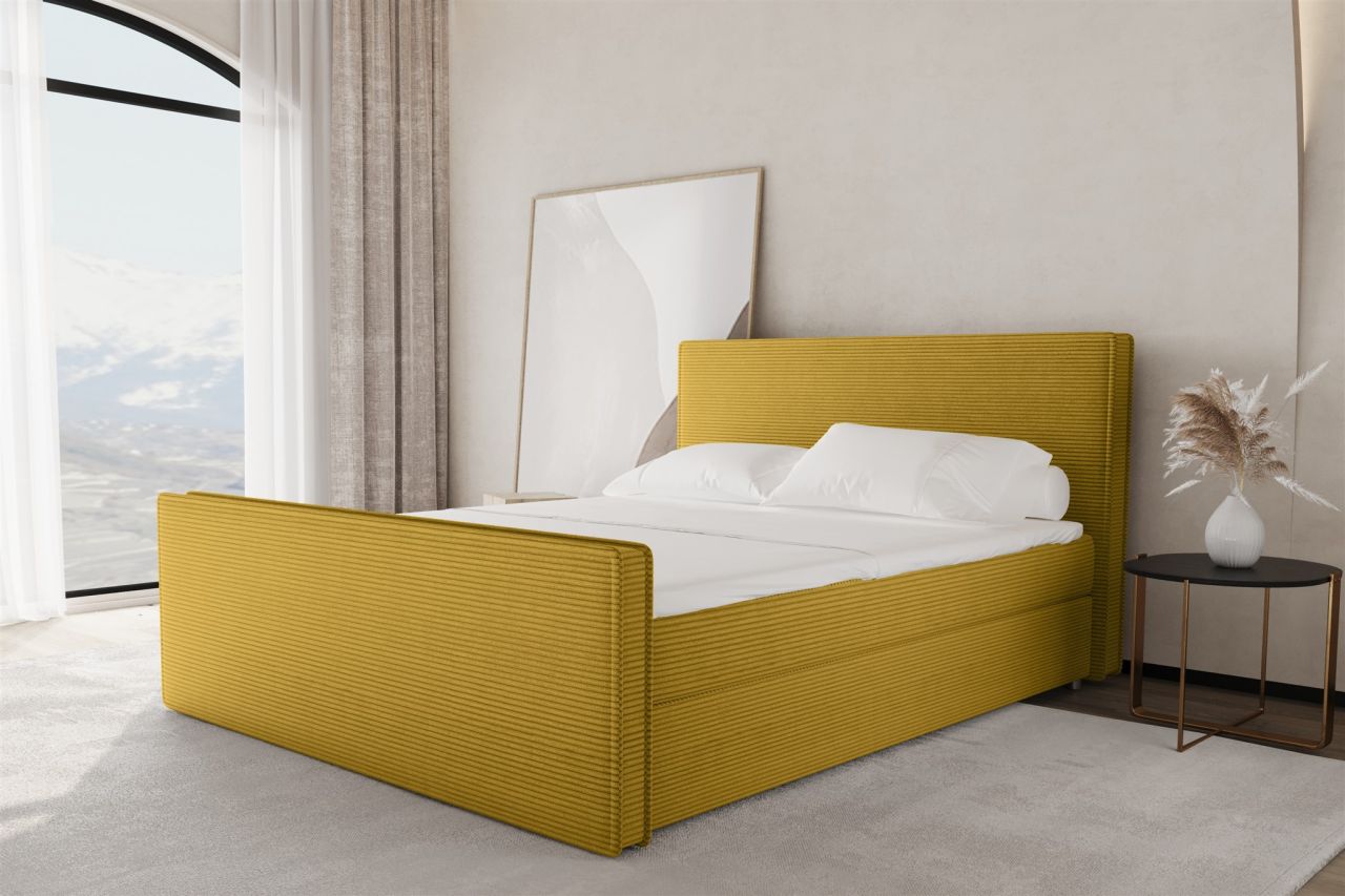 Boxspringbett Schlafzimmerbett CELES 200x220cm Stoff Poso Senfgelb Boxspringbett Schlafzimmerbett CELES 200x220cm Stoff Poso Senfgelb