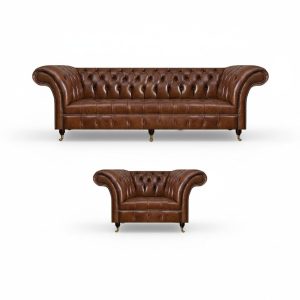 Braune Ledersofas Chesterfield Ledersessel Wohnzimmer Couchen Möbel 2tlg