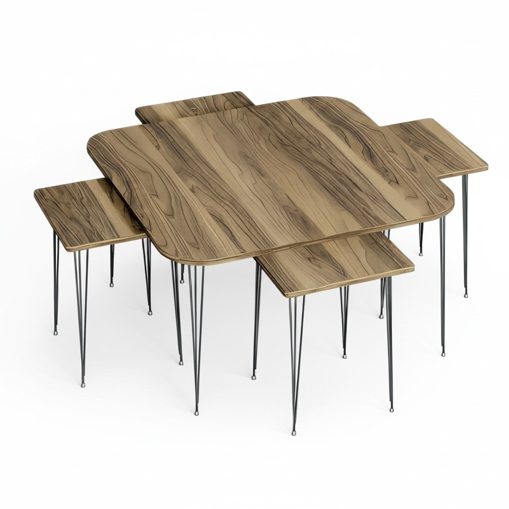 Brauner Holz-Couchtisch mit Beistelltischen im eleganten Stil Brauner Holz-Couchtisch mit Beistelltischen im eleganten Stil
