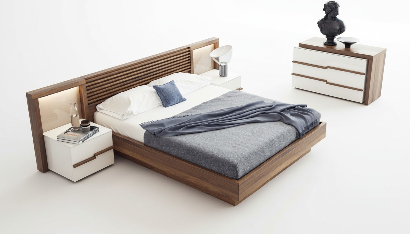 Braunes Schlafzimmer Set Luxus Bett Kommode Nachttische Walnuss Natur Braunes Schlafzimmer Set Luxus Bett Kommode Nachttische Walnuss Natur