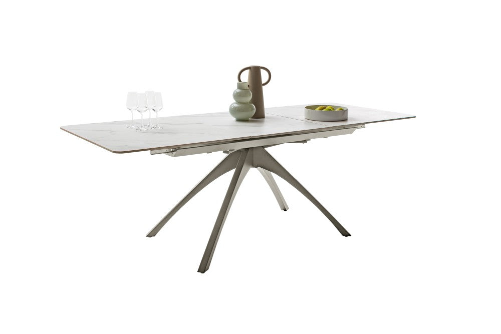 CERRITO Auszugstisch - Creme-marmoriert / Taupe-matt-lackiert