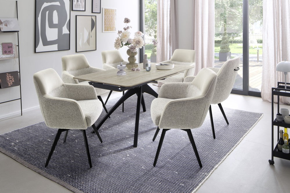 CERRITO Auszugstisch - Creme-marmoriert / Taupe-matt-lackiert