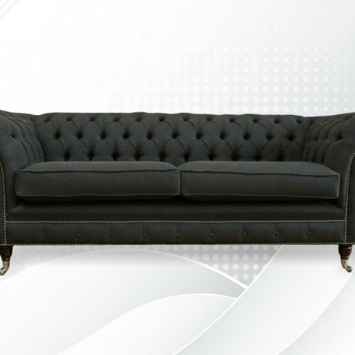 Chesterfield 3 Sitz Textil Stoff Dreisitzer Grau Wohnzimmer Design Sofa
