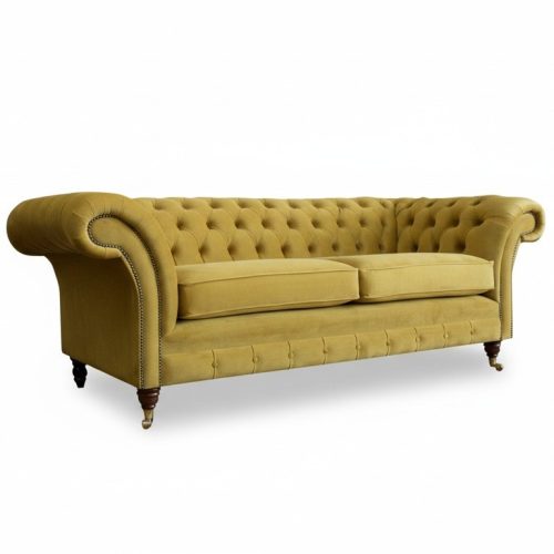 Chesterfield 3 Sitzer Gelbe Sofa Stoff Wohnzimmer Couchen Polster Sofas