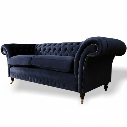 Chesterfield 3 Sitzer Textil Blau Design Couchen Polster Sofas Couch