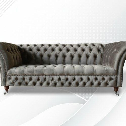 Chesterfield 3 Sitzer Textil Sofa Grau Modern Design Couchen Sofas xxl