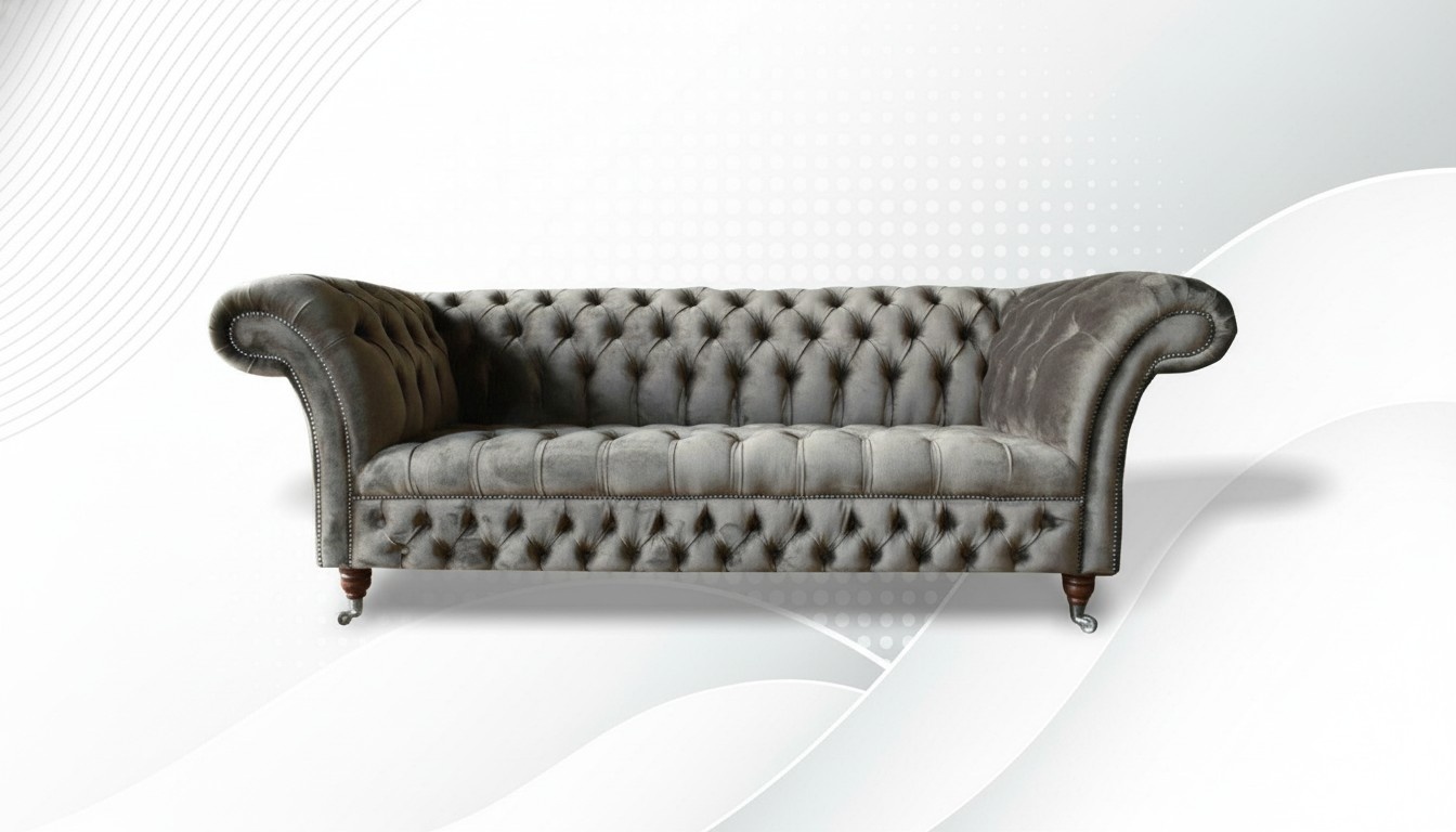 Chesterfield 3 Sitzer Textil Sofa Grau Modern Design Couchen Sofas xxl Chesterfield 3 Sitzer Textil Sofa Grau Modern Design Couchen Sofas xxl