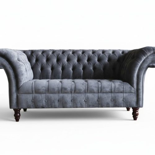 Chesterfield 3 Sitzer Wohnzimmer Couch Sofa Polster Sitz Textil Garnitur Grau