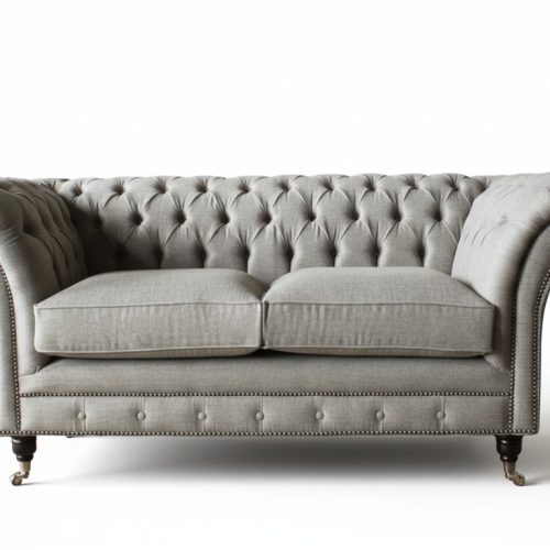 Chesterfield Grau Sofa 2 Sitz Couch Holz Möbel Dreisitzer Couchen Neu
