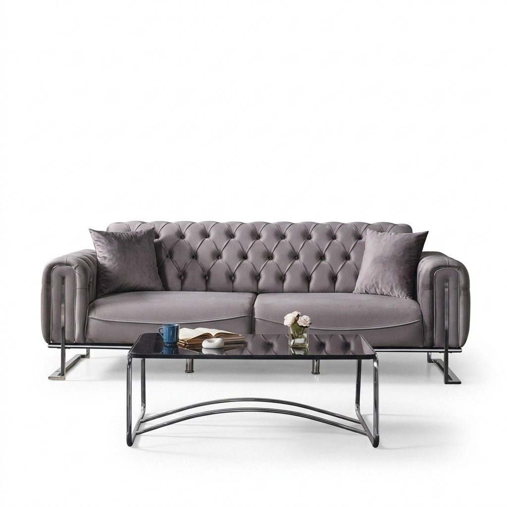 Chesterfield Grau Textil Polster Sofa Design Modern Sofas 3 Sitzer Luxus Couch Chesterfield Grau Textil Polster Sofa Design Modern Sofas 3 Sitzer Luxus Couch