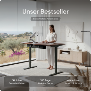 Höhenverstellbarer Schreibtisch | PRO PLUS | Schwarz / Grau / 180 x 80 cm