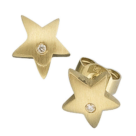 Ohrstecker Stern 585 Gold Gelbgold matt 2 Diamanten Brillanten Ohrringe Ohrstecker Stern 585 Gold Gelbgold matt 2 Diamanten Brillanten Ohrringe
