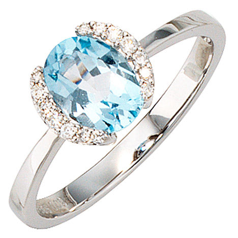 Damen Ring 585 Gold Weißgold 1 Blautopas hellblau blau 14 Diamanten Brillanten-50