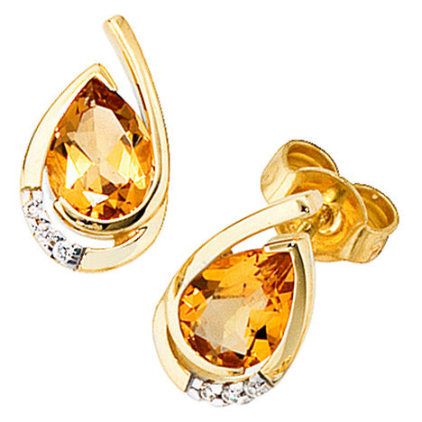 Ohrstecker Tropfen 585 Gold Gelbgold 6 Diamanten 2 Citrine orange Ohrringe Ohrstecker Tropfen 585 Gold Gelbgold 6 Diamanten 2 Citrine orange Ohrringe