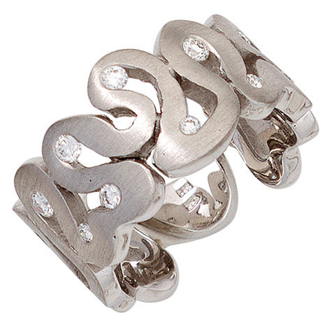 Damen Ring breit 585 Gold Weißgold matt 10 Diamanten Brillanten Weißgoldring-56 Damen Ring breit 585 Gold Weißgold matt 10 Diamanten Brillanten Weißgoldring-56