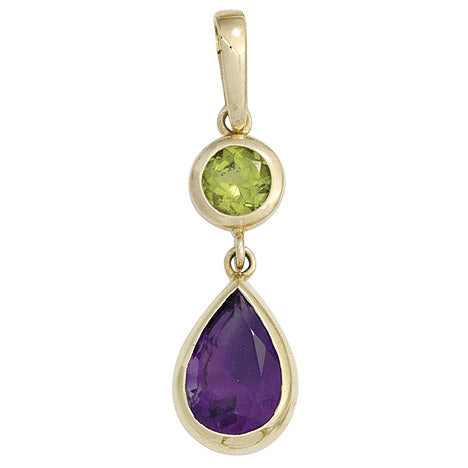 Anhänger 585 Gold Gelbgold 1 Peridot grün 1 Amethyst violett Goldanhänger Anhänger 585 Gold Gelbgold 1 Peridot grün 1 Amethyst violett Goldanhänger