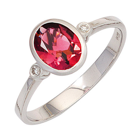 Damen Ring 585 Gold Weißgold 1 Turmalin rosa 2 Diamanten Goldring-54