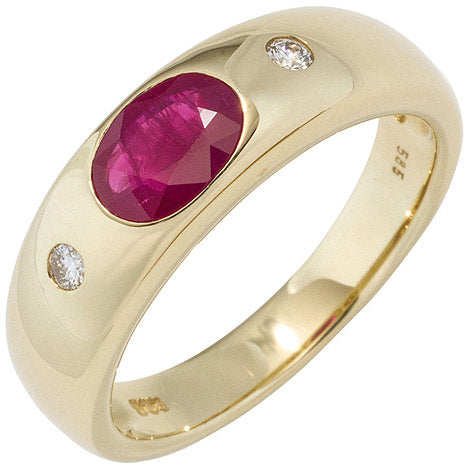 Damen Ring 585 Gold Gelbgold 1 Rubin rot 2 Diamanten Brillanten Goldring-54