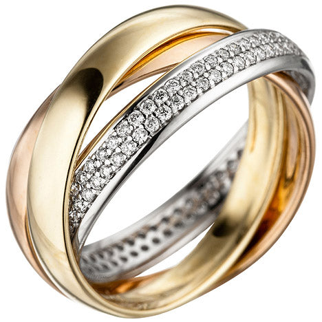 Damen Ring 585 Gold tricolor dreifarbig 122 Diamanten Brillanten Goldring-58 Damen Ring 585 Gold tricolor dreifarbig 122 Diamanten Brillanten Goldring-58