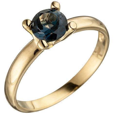 Damen Ring 585 Gold Gelbgold 1 Blautopas blau London Blue Goldring-50 Damen Ring 585 Gold Gelbgold 1 Blautopas blau London Blue Goldring-50