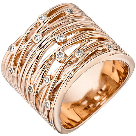 Damen Ring breit 585 Gold Rotgold 12 Diamanten Brillanten 0 14ct. Rotgoldring-56