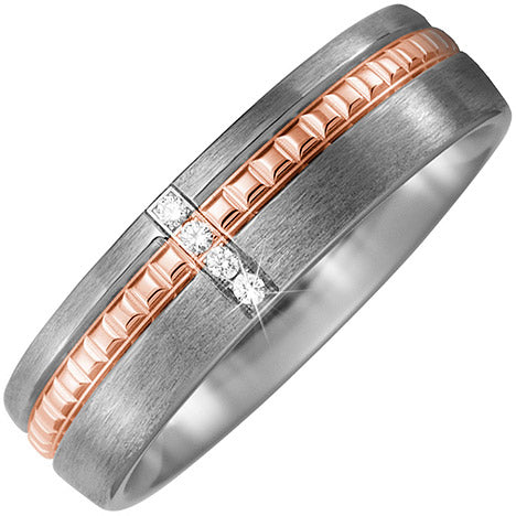 Partner Ring Titan matt mit 750 Rotgold 4 Diamanten Brillanten Partnerring-52 Partner Ring Titan matt mit 750 Rotgold 4 Diamanten Brillanten Partnerring-52