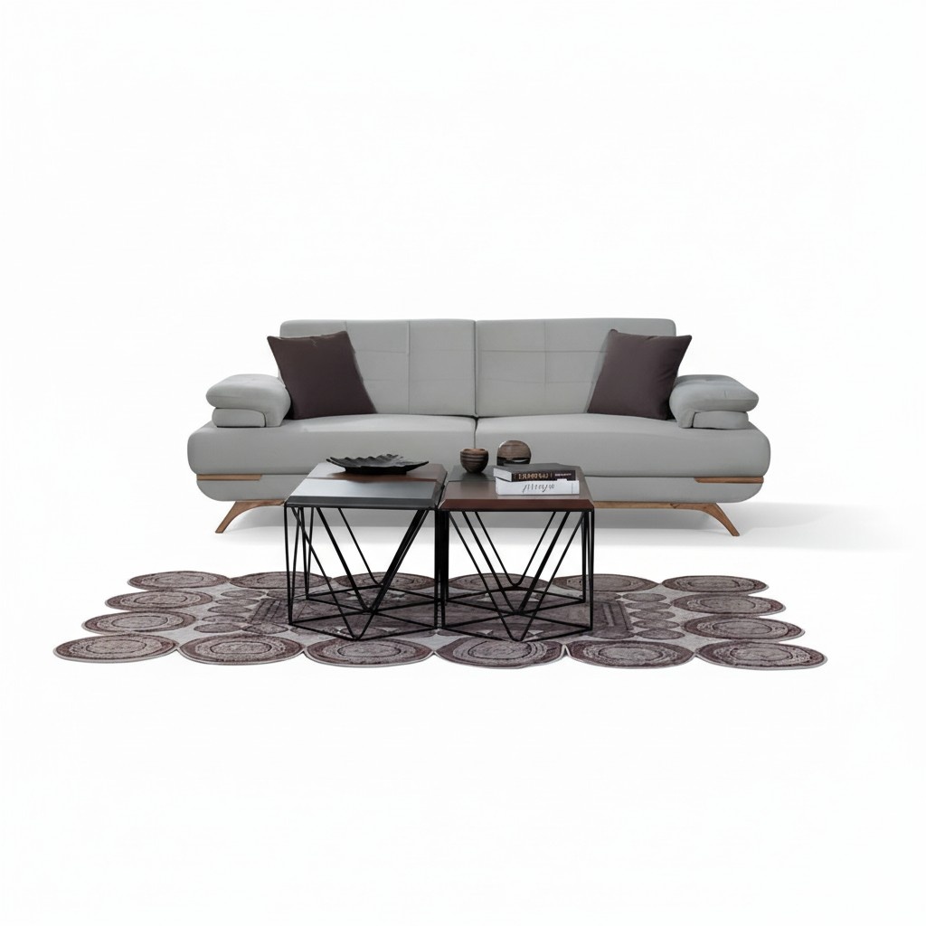 Design Sofa 3-Sitzer Grau Polster Couch Wohnzimmer Modern Holzfüße Elegant