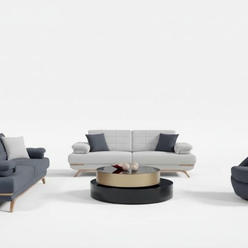 Design Sofa Set Wohnzimmer Polster Garnitur Grau Blau Modern 3+3+1 Elegant