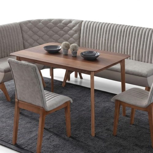 Designer Hellgraue Esszimmer Garnitur Polster Eckbank 2x Stühle Esstisch
