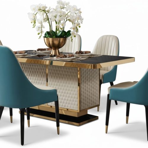 Designer Holz Ess Wohn Zimmer Set Tisch 4x Lehn Stühle Set Garnitur
