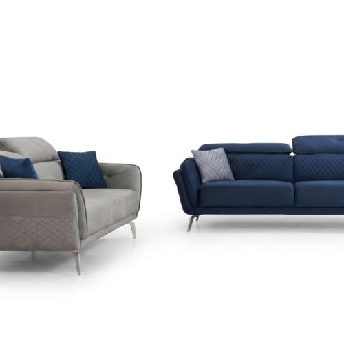 Designer Polster Couchgarnitur Blau-Graue Stoffsofas Luxus 2x 3-Sitzer