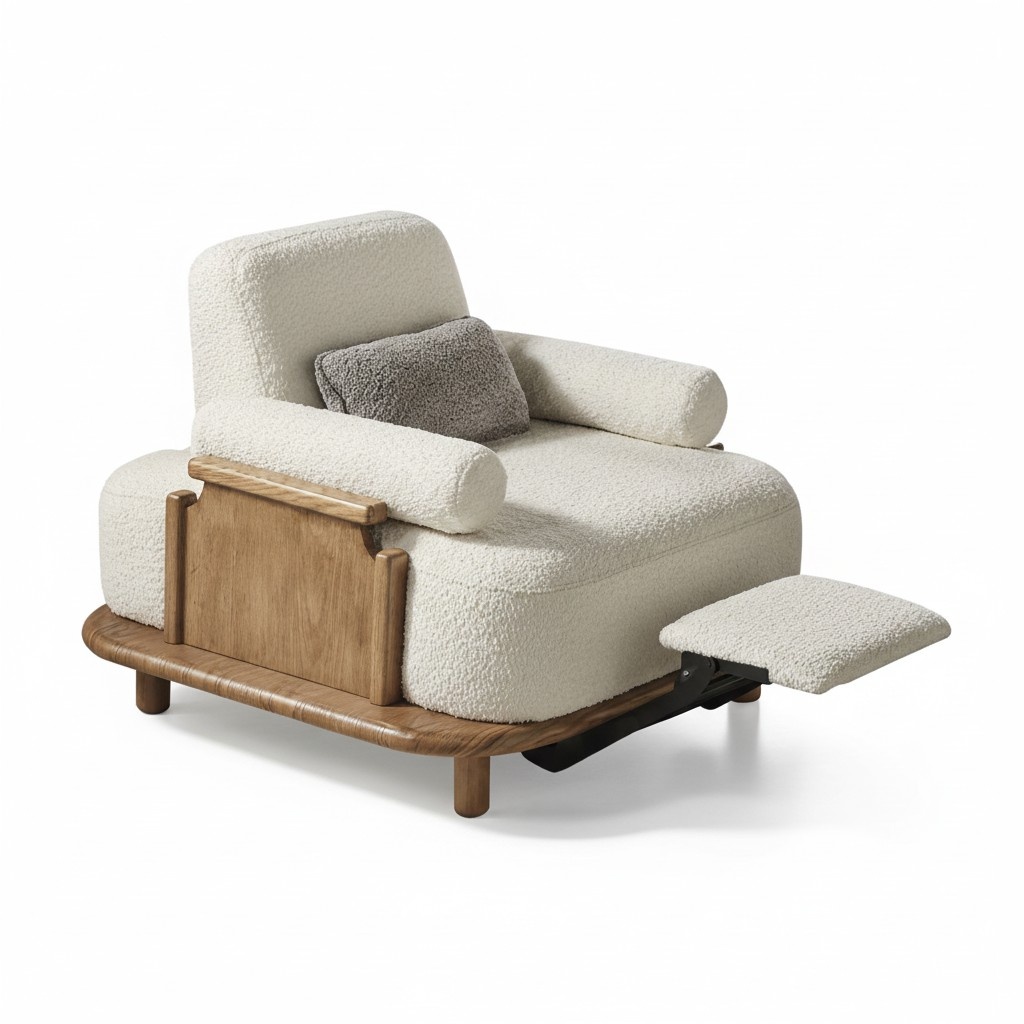 Designer Weiß Sessel Mit Fußstütze Wohnzimmer Textil Einsitzer Luxus