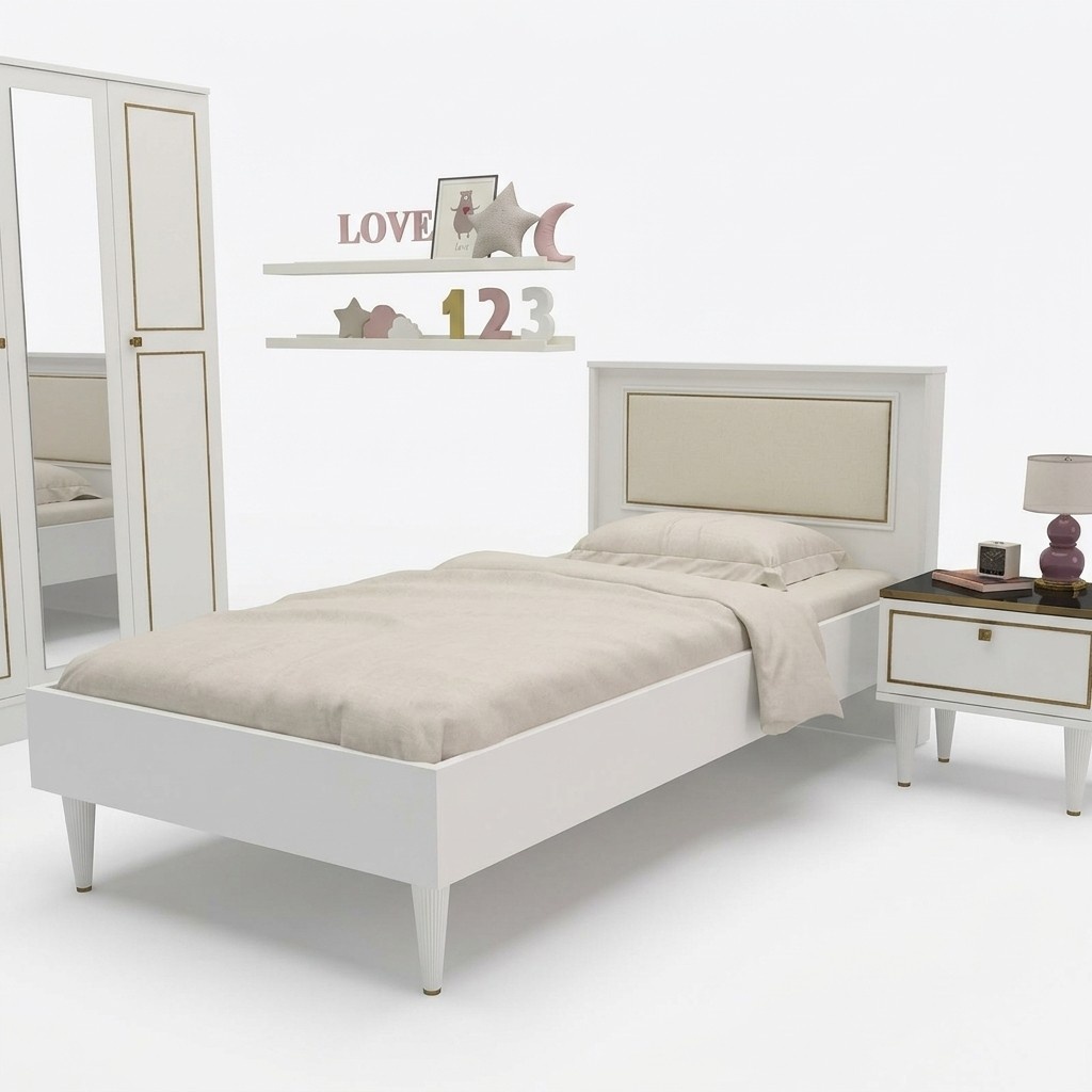 Doppelbett Bett Schlafzimmer 90х190сm Matratze Grau moderner Stil Holz