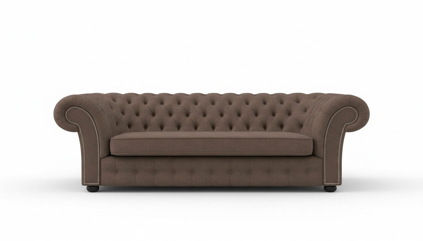 Dreisitzer Couch Polster Sitz Sofas Textil Sofa 3 Sitzer Braun Chesterfield Neu