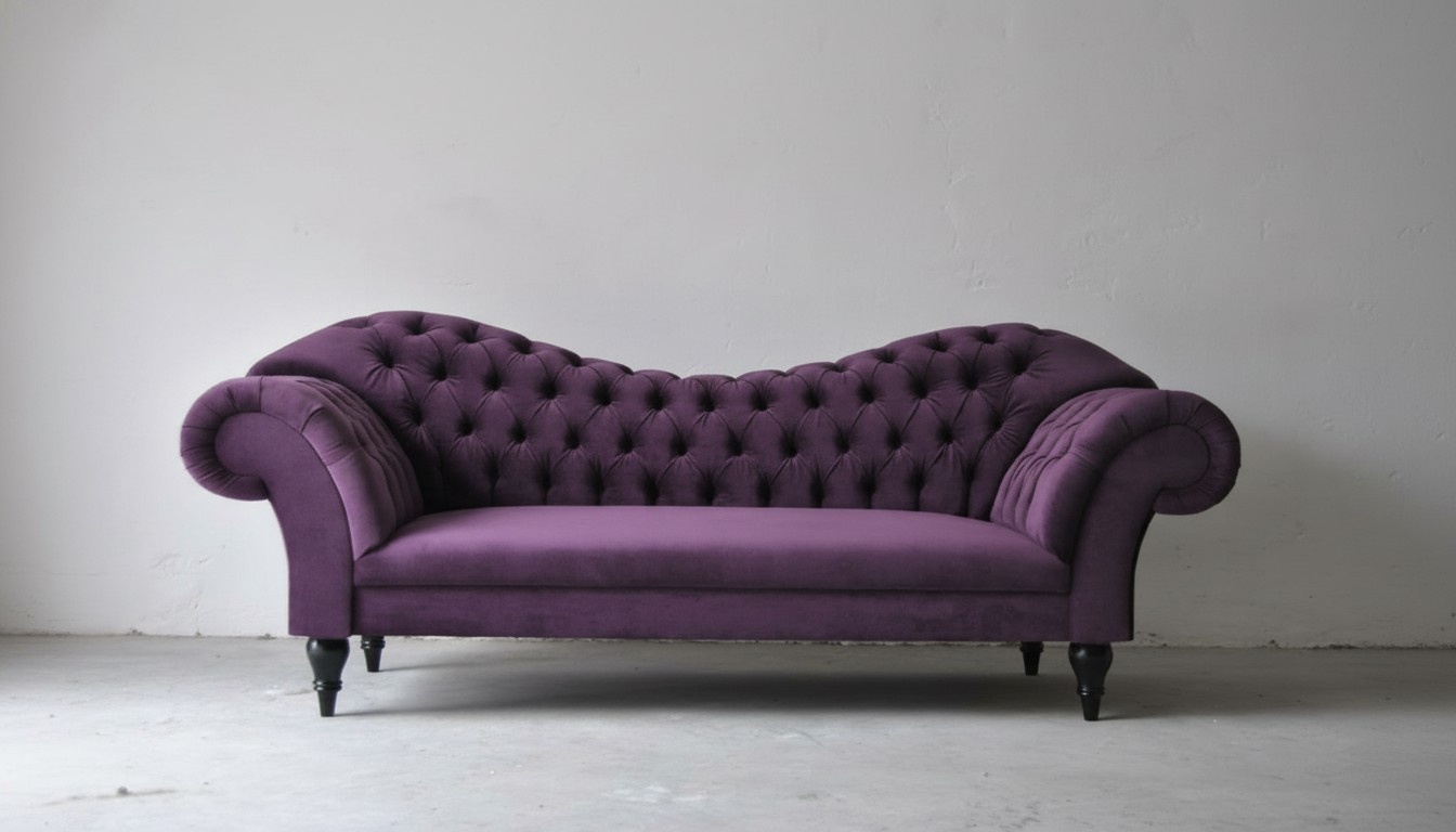 Dreisitzer Design Couch Lila Polster Sitz Textil Sofa 3 Sitzer Chesterfield