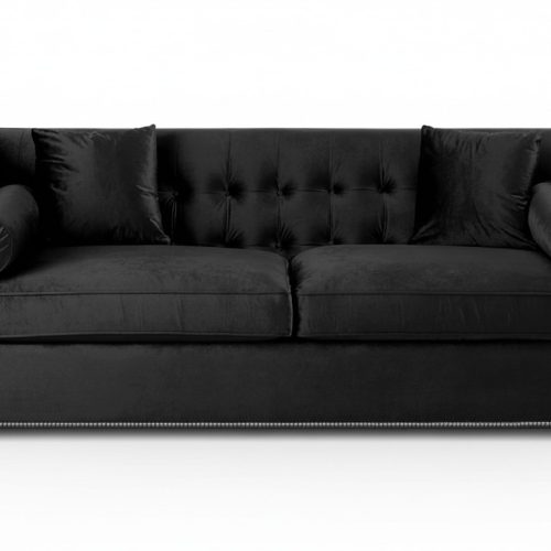 Dreisitzer Schwarz Couchen Polster Sofa Chesterfield Neu Stoff Wohnzimmer Design