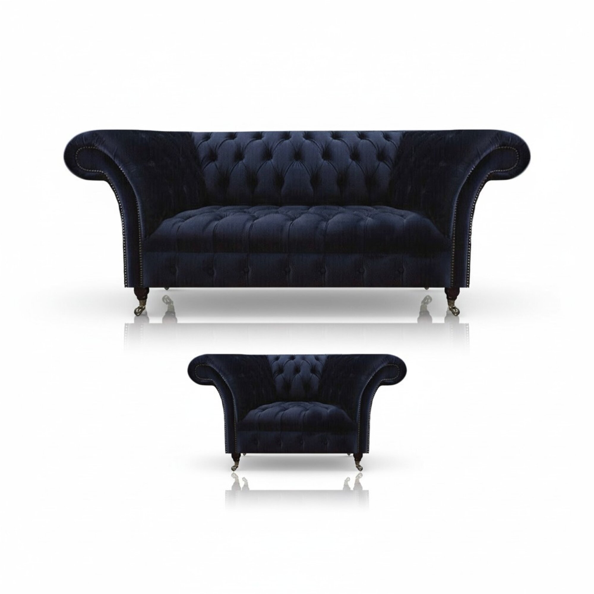 Dunkelblaue Chesterfield Wohnzimmer Garnitur Lehnsessel 3-Sitzer 2tlg Dunkelblaue Chesterfield Wohnzimmer Garnitur Lehnsessel 3-Sitzer 2tlg
