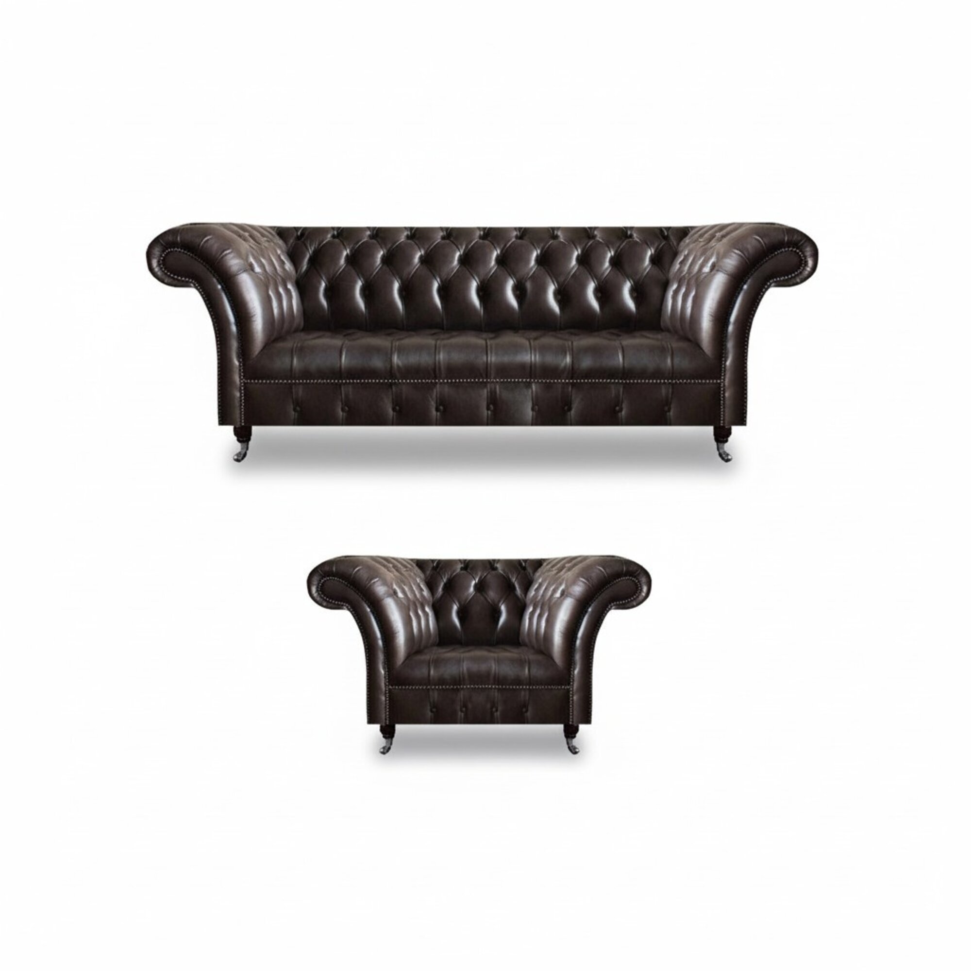 Dunkelbraune Chesterfield Garnitur Ledersessel Designer Couch 2tlg Set Dunkelbraune Chesterfield Garnitur Ledersessel Designer Couch 2tlg Set