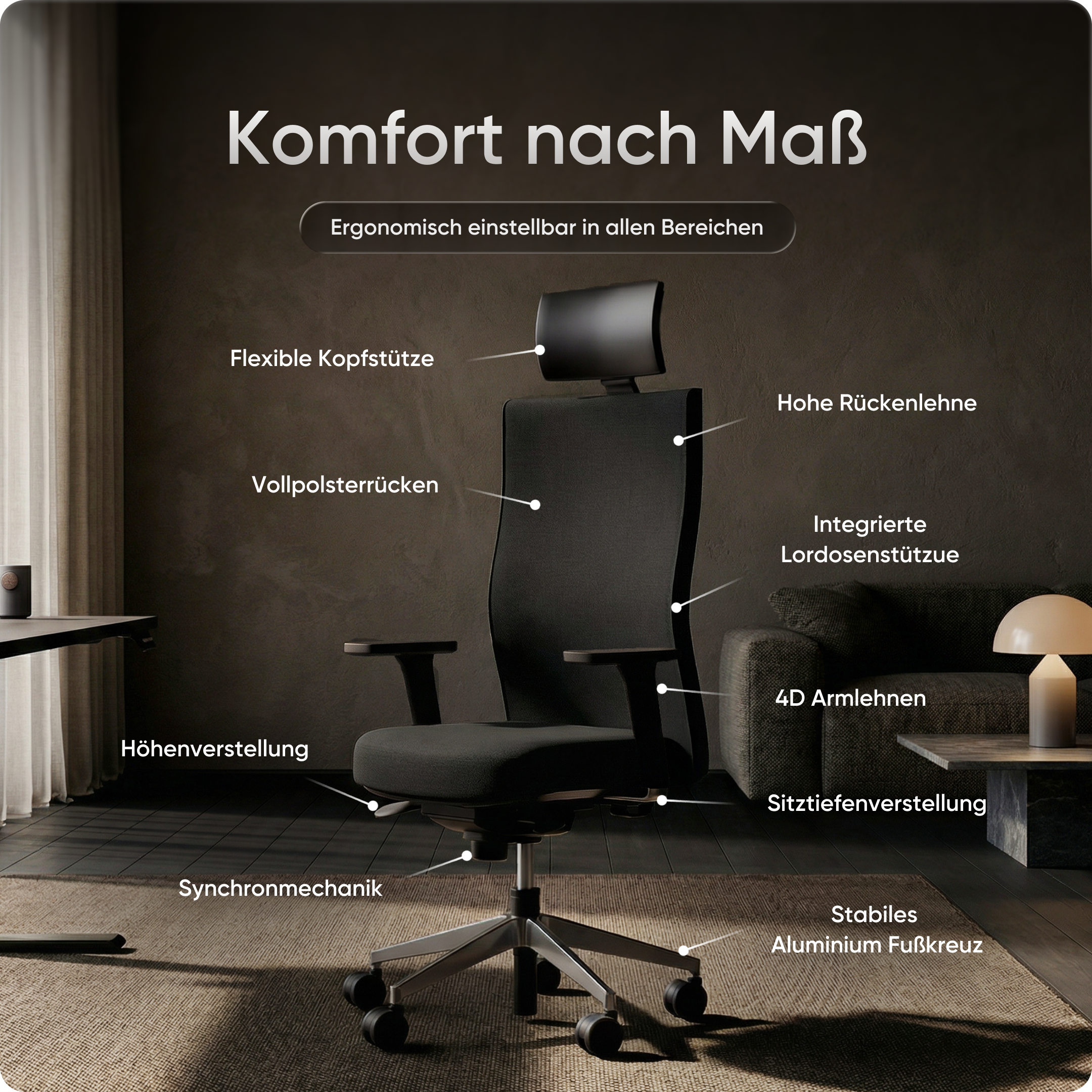 EXECUTIVE | EXECUTIVE (4D Armlehne & Aluminium Fußkreuz) / Mit Kopfstütze / Schwarz