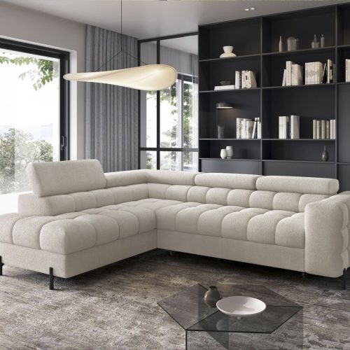 Ecksofa mit Schlaffunktion Sofa AMARA Stoff Coral Ecru Ottomane Links
