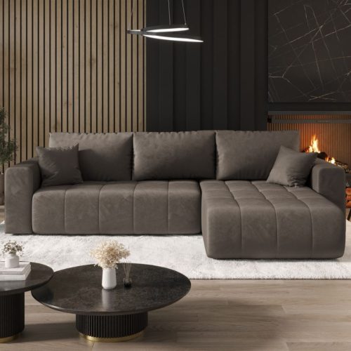 OUTLET Ecksofa Schlafsofa CAMILA Stoff Monolith Schokobraun Ottomane Rechts