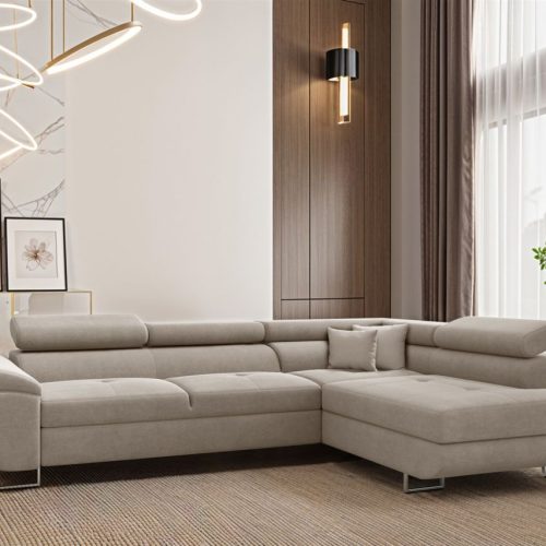 Ecksofa Schlafsofa Sofa CARMELO in Stoff Nova Hellgrau Ottomane Rechts Ecksofa Schlafsofa Sofa CARMELO in Stoff Nova Hellgrau Ottomane Rechts
