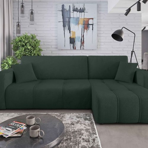 Ecksofa mit Schlaffunktion Sofa DAGNY in Stoff Poso Grün Ottomane Rechts Ecksofa mit Schlaffunktion Sofa DAGNY in Stoff Poso Grün Ottomane Rechts