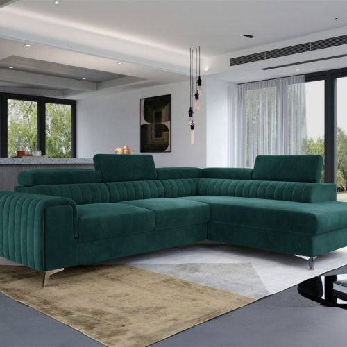 Ecksofa mit Schlaffunktion Sofa ELENI Stoff Monolith Grün Ottomane Rechts